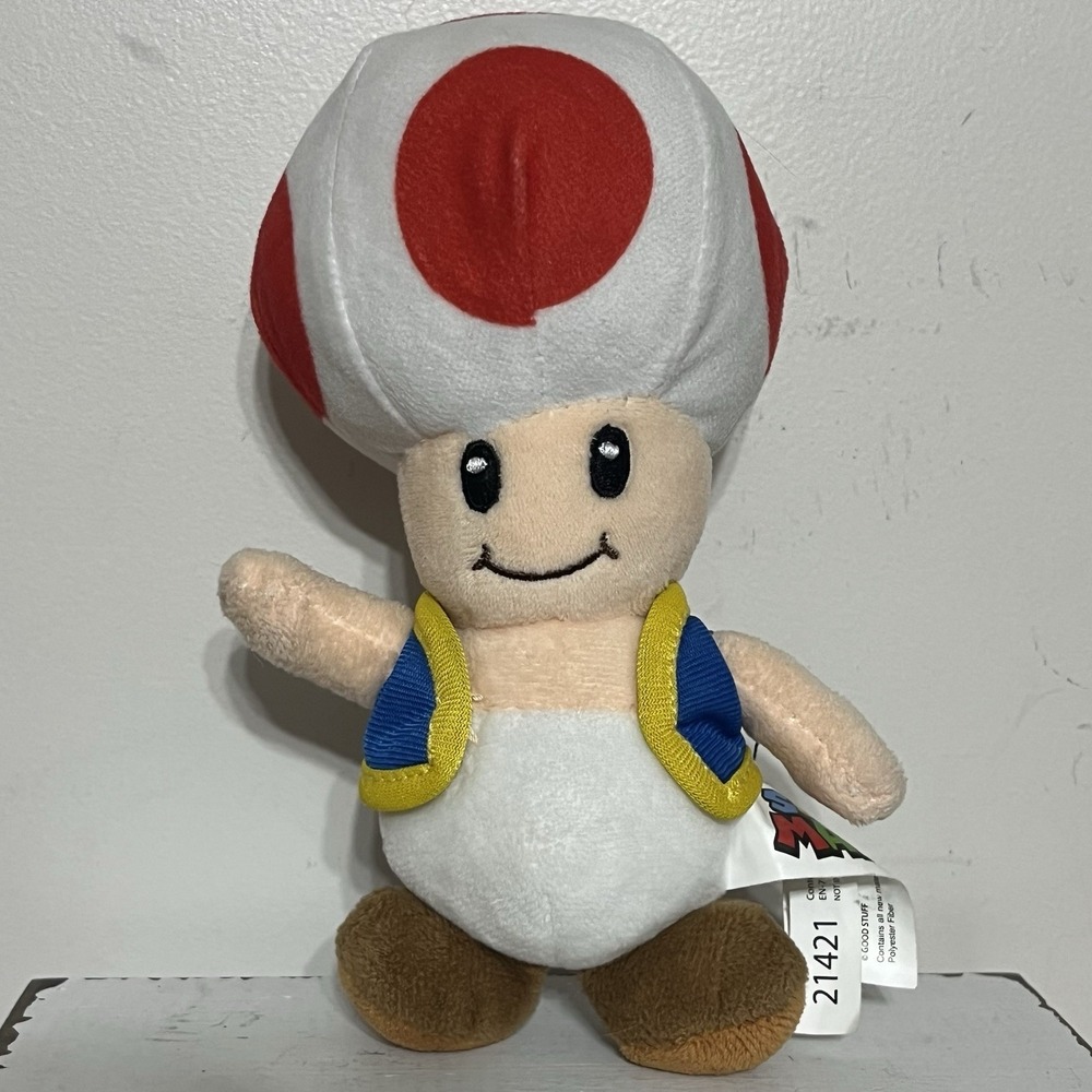 Toad Plush Soft Cuddly Toy Medium Super‎ Mario Nintendo Mushroom 7.5"